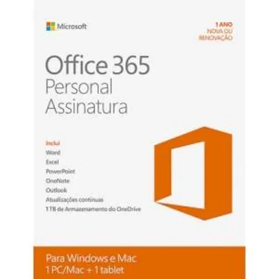 [Submarino] Microsoft Office 365 Personal - Para 1 Computador (PC ou Mac) e 1 Tablet - R$50