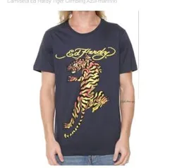 Camiseta Ed Hardy Tiger Climbing Azul-marinho - R$24