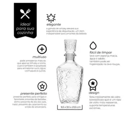 Garrafa de Whisky Vidro Transparente Lijita 800ml Mimo Style