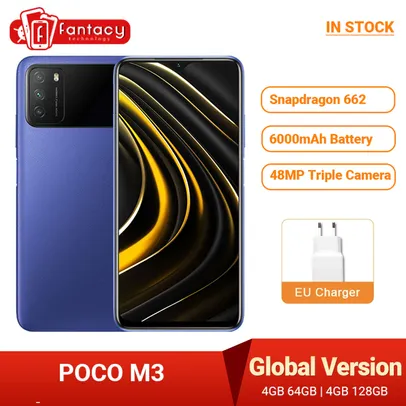 Smartphone Poco m3 snapdragon 662 4gb 64/128gb 6.53 " | R$745