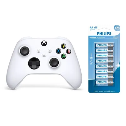 Controle Joypad Xbox Series X/S Wireless com Bluetooth Branco + Pilha Alcalina Philips AA Pequena c/