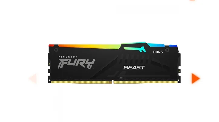 Memória DDR5 Kingston Fury Beast, RGB, 16GB, 5200Mhz, Black, KF552C36BBEA-16