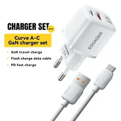 [APP/Taxa Inclusa] Carregador GaN Essager 20w 2 Portas + Cabo USB-C