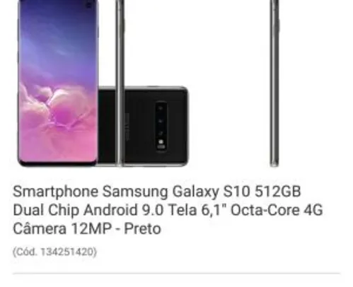 Smartphone Samsung Galaxy S10 512GB - R$2794