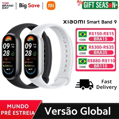 [Com Taxa] Xiaomi Smart Band 9: AMOLED, 21 dias, esportes e sono + 2 Películas