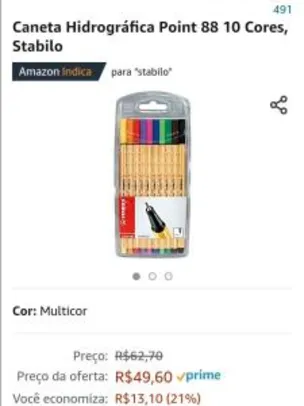 Caneta Hidrográfica Point 88 10 Cores, Stabilo | R$50