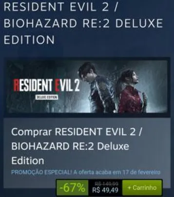 RESIDENT EVIL 2 / BIOHAZARD RE:2 DELUXE EDITION - R$49