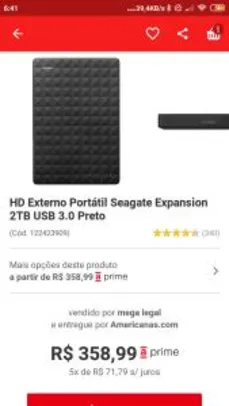 [291 com AME e cupom app50] HD externo 2tb seagate