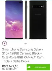 Smartphone Samsung Galaxy S10+ 128GB Ceramic Black | R$ 2.699