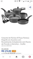 Conjunto de Panelas 8 Peças Panelux Magnific em Alumínio com Revestimento Antiaderente – Grafite R$175