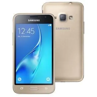 Smartphone Samsung Galaxy J1 2016 Duos Dourado com Dual chip, Tela 4.5", 3G, Câm.de 5MP e 2MP, Android 5.1 - R$ 377