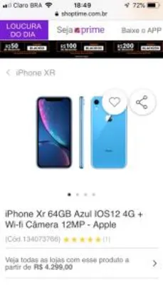 iPhone Xr 64GB Azul IOS12 4G + Wi-fi Câmera 12MP - Apple