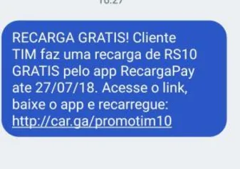 Recarga de R$10 Grátis no RecargaPay - Tim