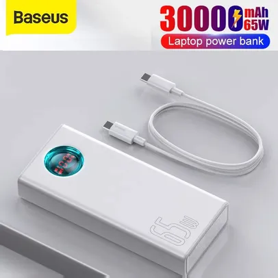 Baseus 65w power bank 30000mah BrancoBranco pd carga rápida fcp scp powerbank portátil carregador externo para smartphone tablet portátil