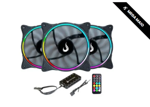 Kit Com 3 Ventoinhas Rise Mode Laser, 120mm, ARGB, Preto - RM-RGB-05-5V