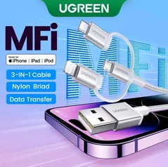 Cabo USB UGREEN 3 Em 1 De Carga Rápida Micro Tipo C Para iPhone14 13 Galaxy S23 Tablet