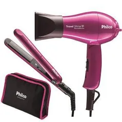 Kit Travel Shine Rosa Philco – Prancha + Secador - Bivolt | R$65