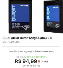 SSD Patriot Burst 120gb Sata3 2.5 | R$85