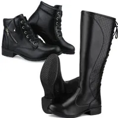 Kit 2 Pares Bota Casual Feminina Neway Cano Longo e Cano Curto Preto | R$ 100