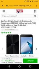 Zenfone 4 Preto Asus 5,5”, Processador Snapdragon SDM660, 4GB de Memória RAM, 64GB e Câmera Dual de 12+8MP - R$1.192