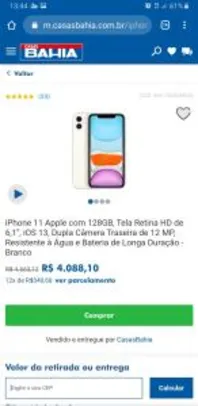 iPhone 11 128 GB R$ 4089