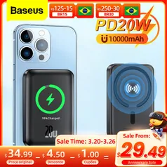 Power Bank Baseus 6000mah Carregador Sem Fio Magnético Powerbank Para Iphone