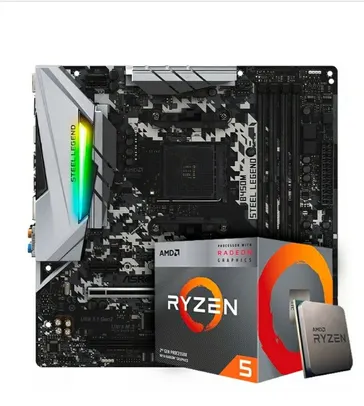 Kit Upgrade Placa Mãe ASRock B450M Steel Legend + Processador AMD Ryzen 5 3400G 3.7GHz (4.2GHz Turbo) | R$2090