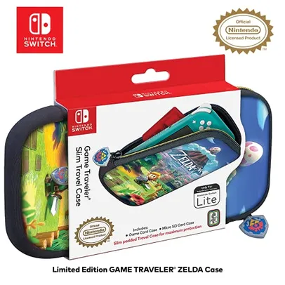 Game Traveler Licensed Nintendo Switch Lite Slim Zelda Case - Protective Vinyl Case with Loop Handle and Game Case Storage - Nintendo Switch