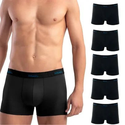 Kit 5 Cuecas Boxer Modal Tecnologia Low Pilling Elástico em Relevo Mash Masculino | 5 Preto