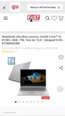 Saindo por R$ 2463: Notebook Ultrafino Lenovo, Intel® Core™ i3-8130U, 4GB, 1TB, Tela de 15,6" R$2463 | Pelando