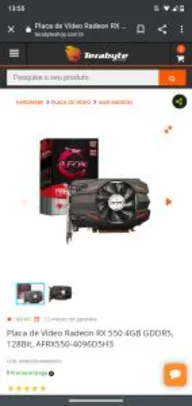 Placa de Vídeo Radeon RX 550 4GB | R$599