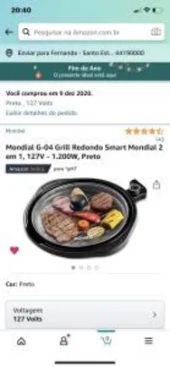 Mondial G-04 Grill Redondo Smart Mondial 2 em 1, 127V - 1.200W, Preto - R$124