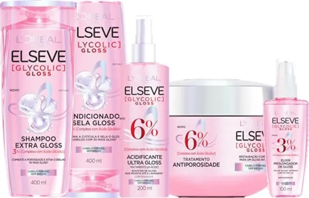 [PRIME] Kit Glycolic Gloss Shampoo+Condicionador+Acidificante+Creme de Tratamento+Sérum