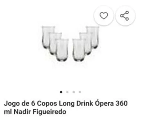 Jogo de 6 Copos Long Drink Ópera 360 ml Nadir Figueiredo - R$5
