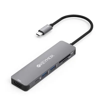 Hub USB C 6 em 1 Dongle USB C com 2 USB-A, 100W de carregamento PD, 4K HDMI, leitor de cartão SD/TF