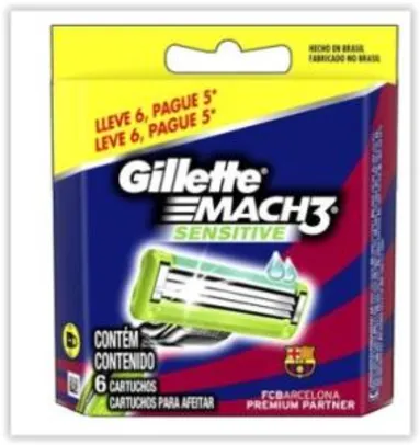 Carga de Barbear Gillette Mach3 Sensitive Barcelona 6 Unidades por R$ 25