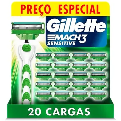 Gillette Mach3 Sensitive Carga para Aparelho de Barbear Recarregável com Aloe Vera, Ideal para Peles Sensíveis, 20 Uds