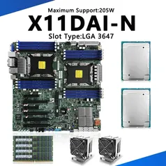 Placa Mãe Servidor X11DAI-N, 2 Xeon Gold, 6148, 20C, Processador 40T, 2 x Cooler, 4x64GB, 256GB, DDR4, 2666Mmh RAM