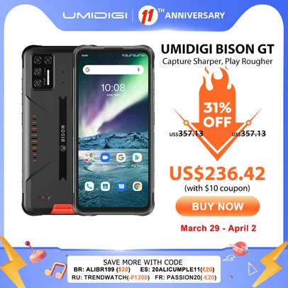 Smartphone Umidigi Bison GT ip68/ip69k 8gb + 128gb | R$1381