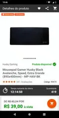 Mousepad Gamer Husky Black Avalanche, Speed, Extra Grande (890x400mm) - R$39