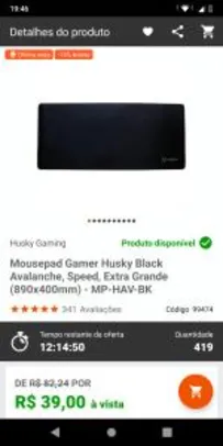 Mousepad Gamer Husky Black Avalanche, Speed, Extra Grande (890x400mm) - R$39
