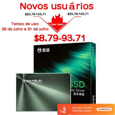 SSD Maxsun 128GB por 52.87 novos usuários aliexpress | R$ 53