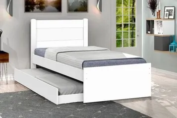 Cama Solteiro com Auxiliar Prisma Branco - Jea Móveis