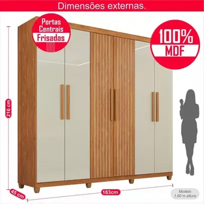 Guarda-Roupa de Casal 100% MDF 6 Portas 2 Gavetas Portugal Frison