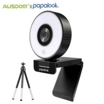 Webcam 1080p com microfone ajustável luz led, tripé R$273