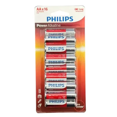 Pilha Alkalina Philips AA 1.5V Com 16 Pilhas LR6P16BP/97 (Embalagem Econômica)