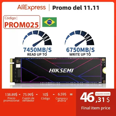 [ Taxa inclusa ] Ssd 1Tb M2 Nvme pcie4.0 HIKSEMI