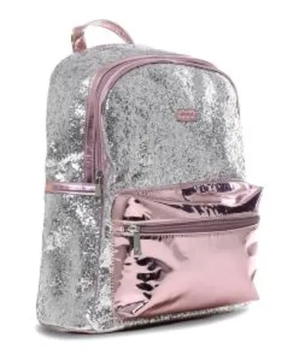 Mochila Glitter Infantil Prata e Pink - Ortopé R$100