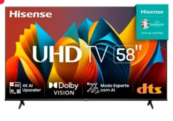 [APP] Smart TV 58" Hisense Ultra HD 4K DLED A6K com Sleep timer, entrada HDMI e Wi-Fi - 58A51HSV