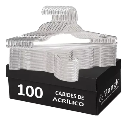 Kit Cabide Acrílico 100 Unidades Reforçado Transparente Top